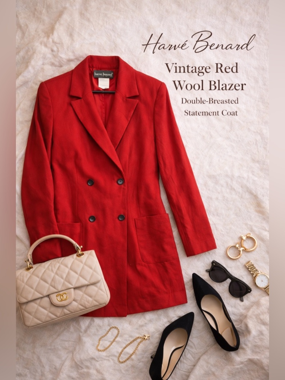 Harvé Benard Vintage Red Double-Breasted Wool Blazer | Statement Coat